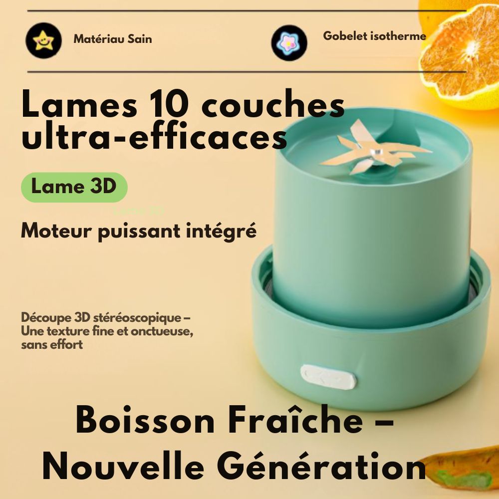 Blender 2-en-1 Portable – Mixeur + Gourde avec Paille (500 ml)