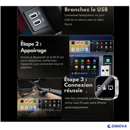 Adaptateur CarPlay sans fil 3-en-1 (Apple/Android)
