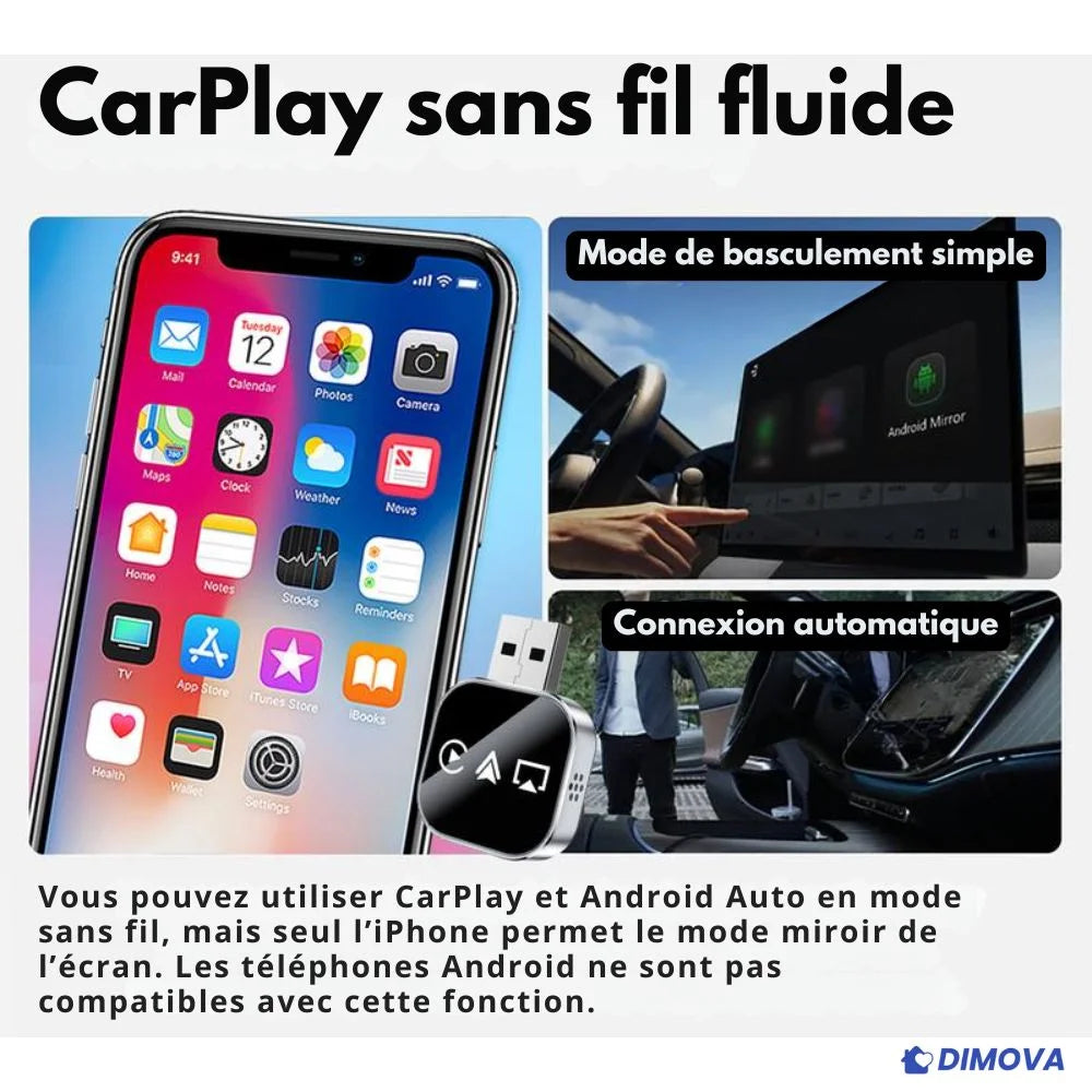 Adaptateur CarPlay sans fil 3-en-1 (Apple/Android)