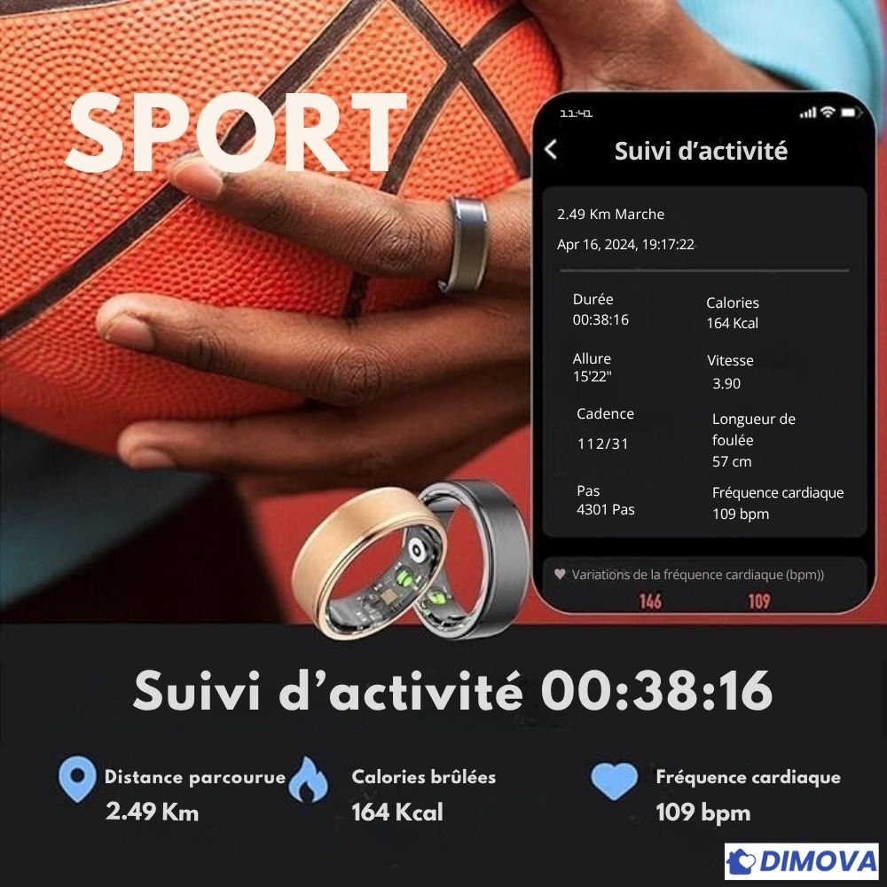 B90 – Bague Connectée Sans Abonnement (Android/Apple)